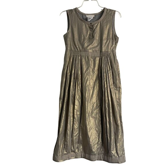 S Max Mara Easy Living Sleeveless Midi Metallic Dress‎ Sz 4 Boho Chic Minimalist - Picture 1 of 15